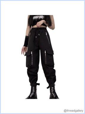 Cargo Pants Women Loose Chained Multi-Pocket Multi-Zip Punk Goth Hare
